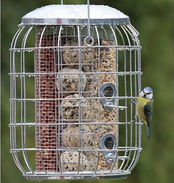 a 3 in one bird feeder for fat balls peanuts and bird seed