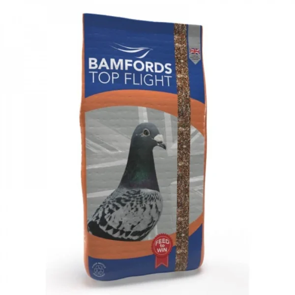 Bamfords widowhood mix bag with a racing pigeon printed on the front.