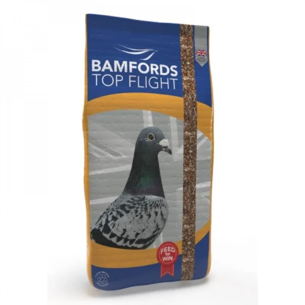 a picture of a racing pigeon on a bag of pigeon corn for resting and moulting mixes